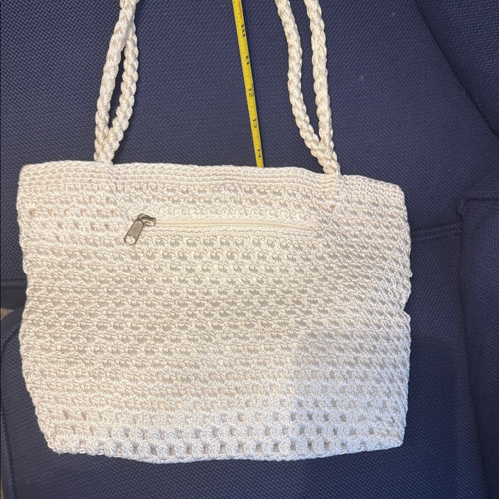 Lina White Crochet Shoulder Tote with Braided Handles
